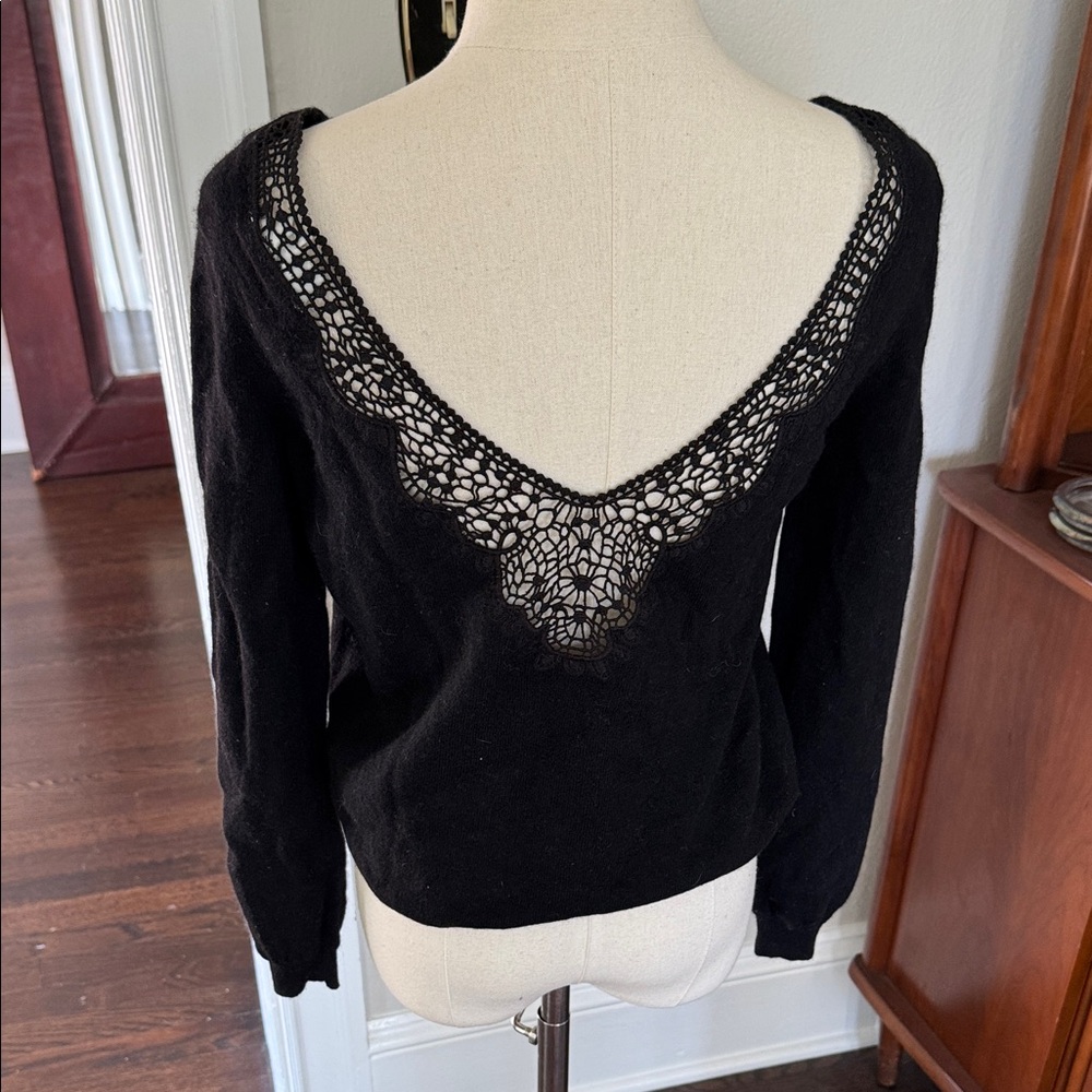 Sezane Black embroidery-Trimmed low vback Sweater
